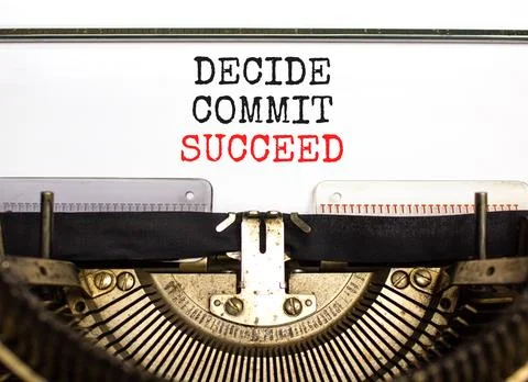 Decide commit succeed symbol. Concept word Decide Commit Succeed typed on b.. Stockfoto's