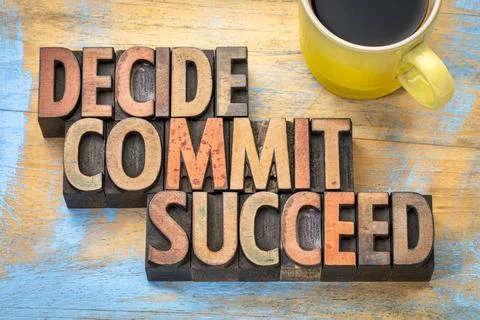 Decide, commit, succeed word abstract Decide, commit, succeed word abstrac... Stockfoto's