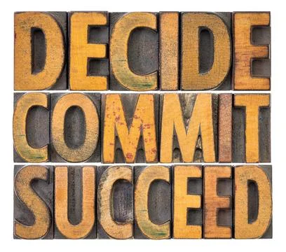 Decide, commit, succeed word abstract Decide, commit, succeed - isolated w... Stockfoto's