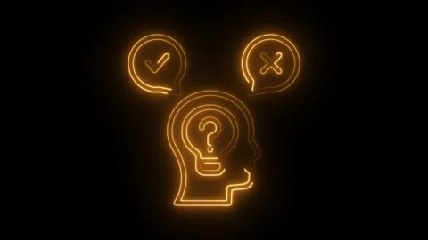 Deciding between right and wrong neon choices inside human head silhouette Stock Footage 309911505