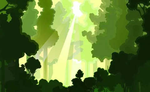 Deciduous forest silhouette. Vector. Summer landscape Jungle. Panoramic view. Stock Illustration