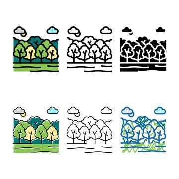 Deciduous modern forests color icon vector Stock Illustration