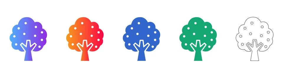 Deciduous Tree Icon Set Stock Illustration