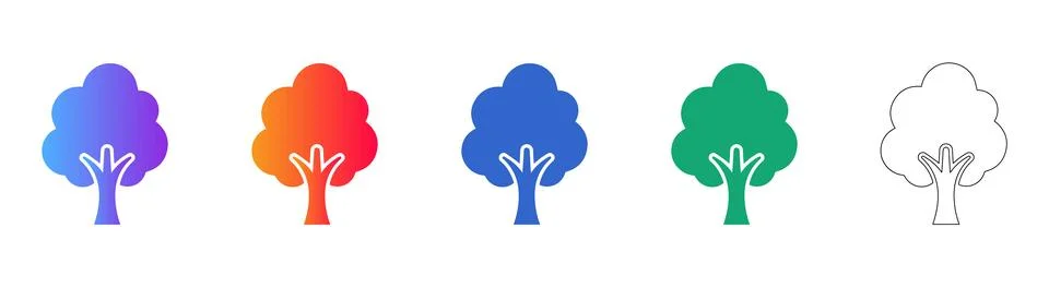 Deciduous Tree Icon Set Stock Illustration