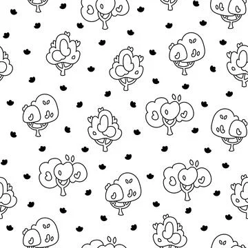 Deciduous tree. Seamless pattern. Coloring Page. Stock Illustration