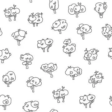Deciduous tree. Seamless pattern. Coloring Page. 스톡 일러스트