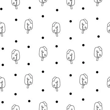 Deciduous tree. Seamless pattern. Coloring Page. Stock Illustration