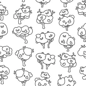 Deciduous tree. Seamless pattern. Coloring Page. 스톡 일러스트