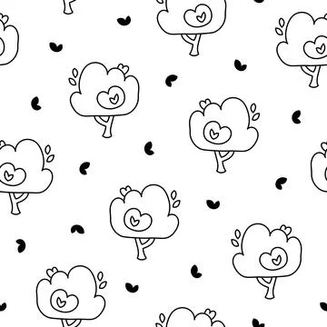 Deciduous tree. Seamless pattern. Coloring Page. Stock Illustration