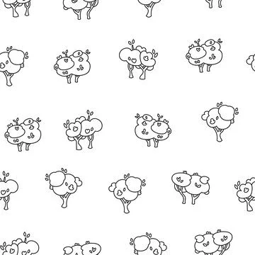 Deciduous tree. Seamless pattern. Coloring Page. 스톡 일러스트