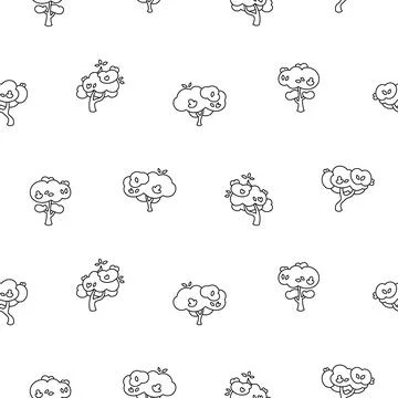 Deciduous tree. Seamless pattern. Coloring Page. 스톡 일러스트
