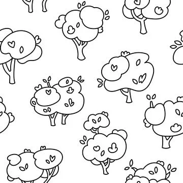 Deciduous tree. Seamless pattern. Coloring Page. Stock Illustration