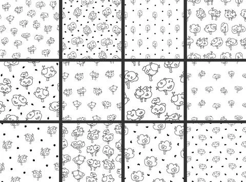 Deciduous tree. Seamless pattern. Coloring Page. 스톡 일러스트