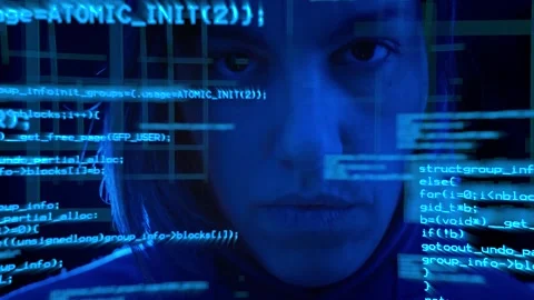 Deciphering the Digital: A Cybernetic Analyst at Work Stock Footage 270575261
