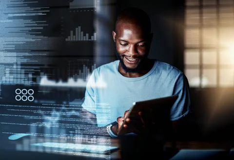 Deciphering new data. Shot of a programmer using a digital tablet while working 스톡 사진