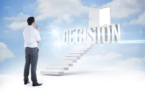 Decision against steps leading to open door in the sky Stock Illustration