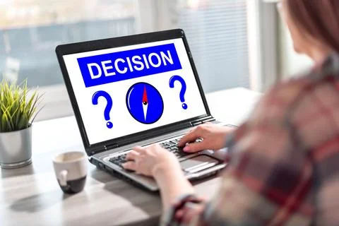 Decision concept on a laptop screen Stock Photos