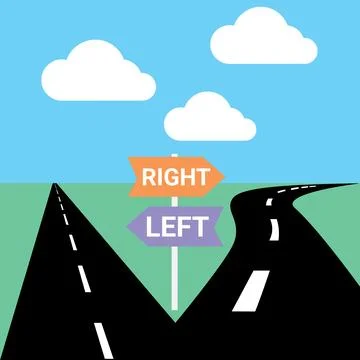 Decision Concept with Right and Left Arrows on Diverging Roads Ilustración de archivo
