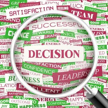 DECISION DECISION. Word cloud concept illustration. Wordcloud collage. Cop... Foto stock
