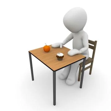 The decision falls hard. should i eat susse like a cake or something healthy  Stock Illustration