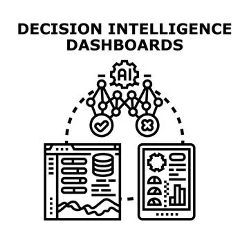 Decision intelligence dashboards analyzing business data Stock Illustration
