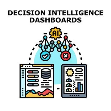Decision intelligence dashboards analyzing business data Stock Illustration