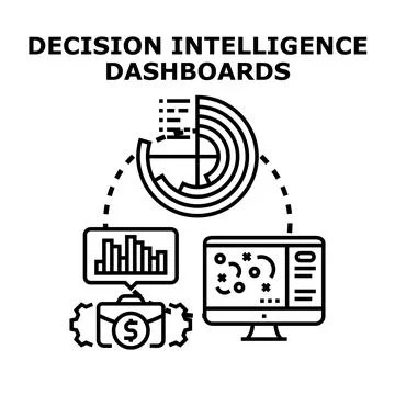 Decision intelligence dashboards visualizing business data analytics Stock Illustration