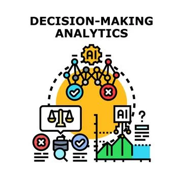 Decision making analytics with artificial intelligence processing data Illustrazione stock