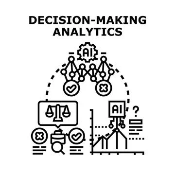Decision making analytics with artificial intelligence processing data Stock Illustration