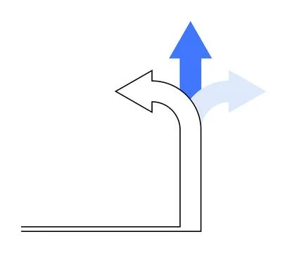 Decision-Making Arrow Paths Left Turn or Forward Movement with Confidence Stock Illustration
