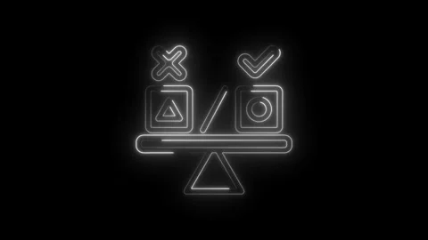 Decision making balance scale with checkmark and cross icons abstract neon Vídeo Stock 333959206