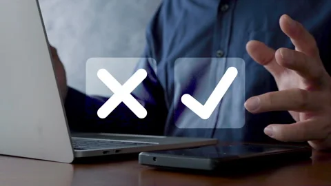 Decision making concept with check mark and cross icons, business choice, ap Stock Footage 316319869