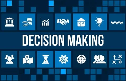 Decision making concept image with business icons and copyspace. Stock Illustration