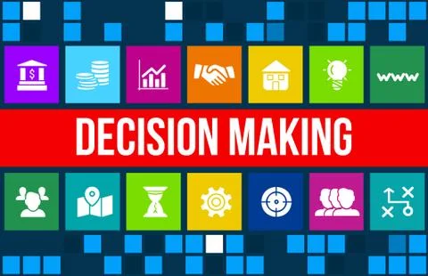 Decision making concept image with business icons and copyspace. Stock Illustration