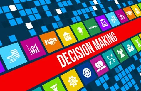 Decision making concept image with business icons and copyspace. Stock-Illustration