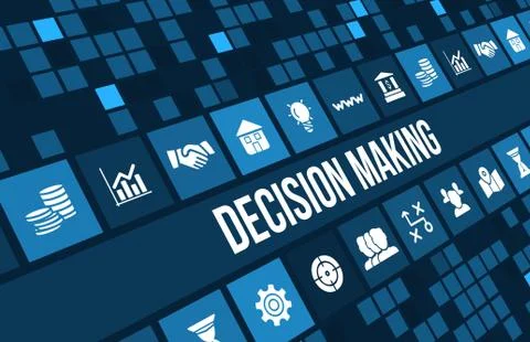 Decision making concept image with business icons and copyspace. Stock Illustration