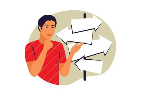 Decision making concept. Path, direction choosing. Decision making, problem s Stock Illustration