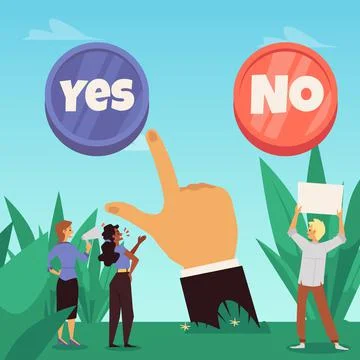 Decision making concept with people convincing to choose between yes and no Ilustração Stock