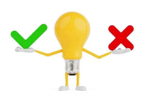 Decision Making Concept With Positive And Negative Choice. Light Bulb Chara.. Stockillustratie