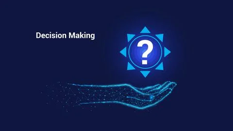 Decision making concept. Question mark inside a circle and arrows pointing .. Stock Illustration