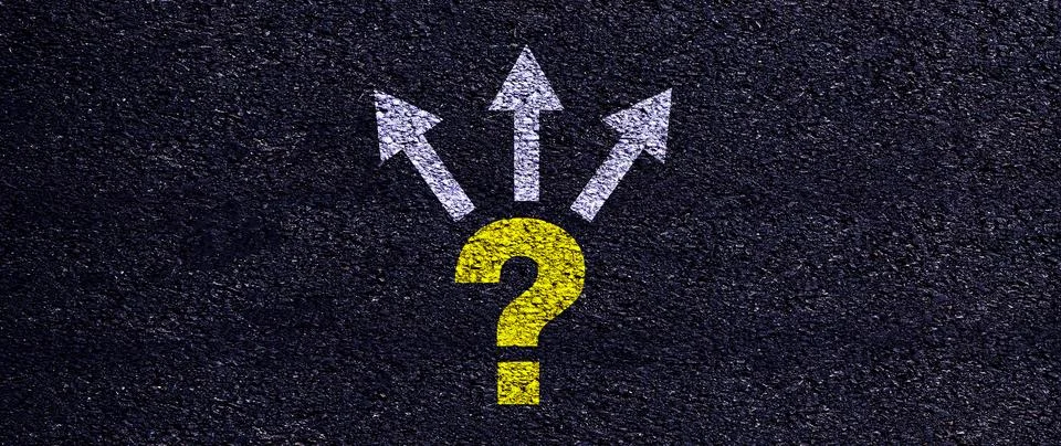 Decision making concept with question mark and arrows pointing different di.. Stock Illustration