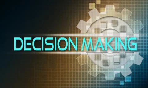 Decision making concept text on the mechanism of gears. Technology background Illustrazione stock