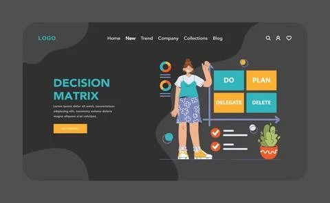 Decision-making dark or night mode web, landing. Strategic thinking Illustrazione stock