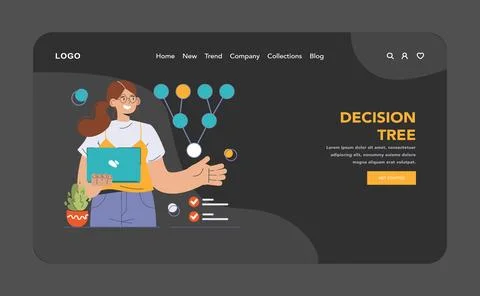 Decision-making dark or night mode web, landing. Strategic thinking Illustrazione stock