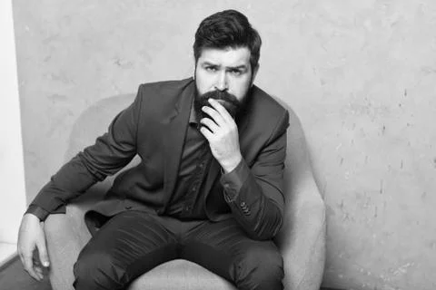 Decision making is part of management. Man bearded businessman thoughtful face 스톡 사진