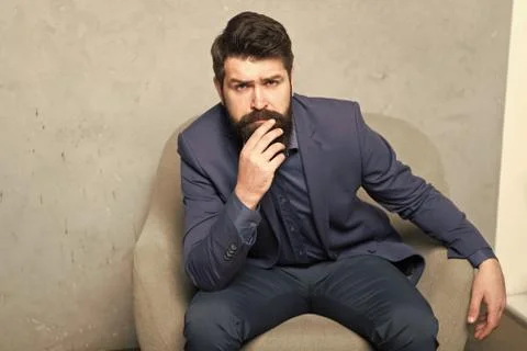Decision making is part of management. Man bearded businessman thoughtful face 스톡 사진