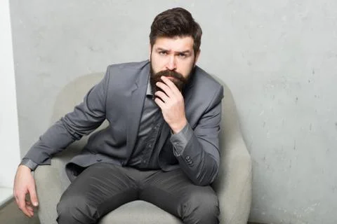 Decision making is part of management. Man bearded businessman thoughtful face 스톡 사진