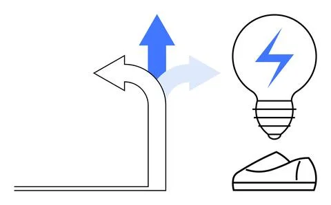 Decision-Making Path with Light Bulb and Charging Symbol Depicting Innovati.. Stock Illustration