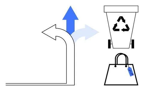 Decision-Making Path with Options for Recycling or Shopping in Minimalistic.. Stock Illustration