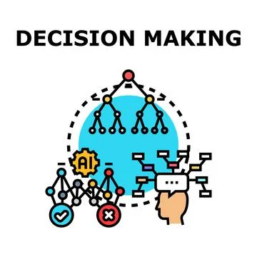 Decision making process with artificial intelligence and data analysis Illustrazione stock